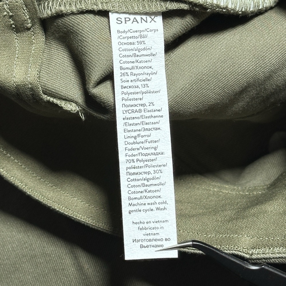 Spanx Twill Cropped Trousers Size Large Wide Leg Stretch High Rise Spanish Olive - Picture 6 of 15